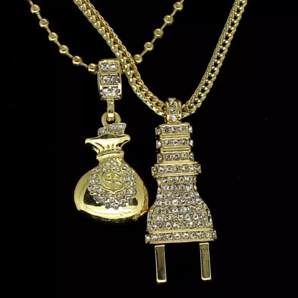 14K Gold Chain Set The Plug & Money Bags Pendant